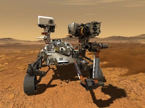 The Mars rover Perseverance is shown in an illustration.