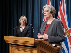 B.C. Education Minister Jennifer Whiteside, backed by Provincial Health Officer Dr. Bonnie Henry, announces enhanced safety measures and additional federal funding for B.C. schools last week.