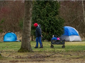 Tenters at Peace Arch Historical State Park in the United States as shot from 0 avenue in Surrey on Wednesday.