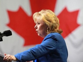 Senator Pamela Wallin speaks at the Conservative Party of Canada, National Policy Convention at the Ottawa Convention Centre, in Ottawa, June 11, 2011.