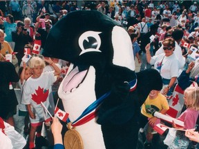The XV Commonwealth Games mascot Klee Wyck, an orca whale, in Victoria in 1994.