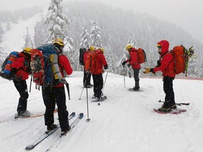 Handout photo of North Shore Rescue volunteers during a recent search for two men who failed to return home after skiing at Cypress.