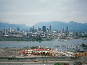A photo from the early 1970s shows the first phase of False Creek South's redevelopment.