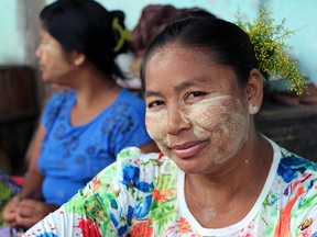 Thanakha is a traditional cosmetic make from grinding the bark,of a thanaka tree. It is used as a sun screen.