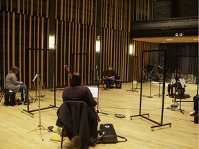 A socially distanced rehearsal of Carl Neilsen’s Woodwind Quintet at Pyatt Hall, VSO School of Music.