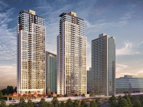 Artist's rendering of Plaza One at King George Hub; PCI Developments' recently launched residential tower in the transit-oriented King George Hub in Surrey.