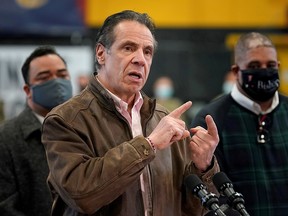 New York Governor Andrew Cuomo speaks during a news conference at a vaccination site in the Brooklyn borough of New York, February 22, 2021.
