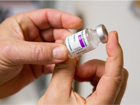 A file photo of a vial of the AstraZeneca vaccine.