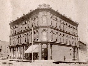 Exterior of the Masonic Temple (the Springer-Van Braemer) building, 309 West Cordova St., in Vancouver in 1888.