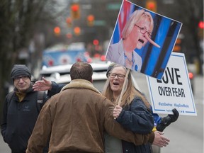 Dozens rallied outside the B.C. Supreme Court on March 3, 2021 to support churches seeking to have restrictions on their right to gather set aside.