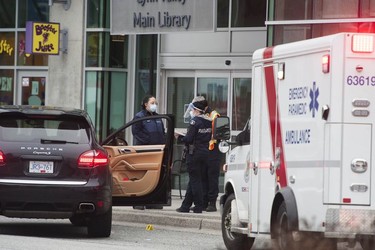 North Vancouver RCMP and BC Paramedics at the scene of a multiple stabbing at the Lynn Valley branch of the North Vancouver Public Library in North Vancouver, Saturday, March 27, 2021. 


(Photo by Jason Payne/ PNG)

(For story by reporter) ORG XMIT: stabbing [PNG Merlin Archive]
