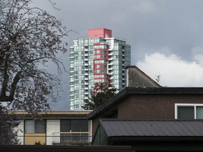 New development, like this condo tower going up in the Metrotown area in 2017, was displacing older, more affordable rental buildings, prompting a wave of ‘demoviction’ protests in Burnaby.