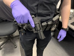 Handout photo of a BB gun that was in the waistband of a man waiting for treatment at Royal Columbian Hospital on March 1, 2021.