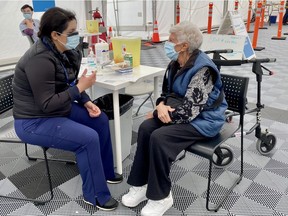 Kuljit Dheensaw, 80, received her COVID vaccination at a Vancouver Coastal Health clinic on Saturday, March 7, 2021.