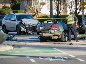 Emergency crews removed the roof from a sedan in order to extract the driver following an accident in Surrey. One person is in hospital following a two-vehicle accident involving a police cruiser in Surrey's Guildford area.
