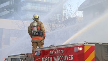 Photos of a structural fire at the Masonic Temple on Tuesday, March 30, 2021 at 1140 Lonsdale Avenue, North Vancouver.