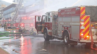 Photos of a structural fire at the Masonic Temple on Tuesday, March 30, 2021 at 1140 Lonsdale Avenue, North Vancouver.