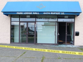 The aftermath of the scene at the Masonic Temple on Rupert Street in Vancouver on Tuesday.