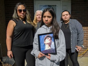 The Damien Seguin family, left to right, Michelle Koo, Damien's co-guardian, her mom and fellow co-guardian Debra Koo, and Michelle's daughter Sofia Santana and Berta (sister) in Burnaby. Damien Seguin was struck in a hit and run at 12:20 a.m. on Thursday after an altercation with the occupants of the other vehicle, and died from his injuries on Monday.