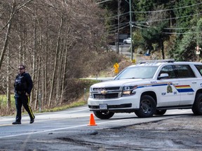 RCMP closed part of Sooke Road on Saturday, March 6, 2021, as they investigated a homicide.