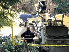 Two people died after a concrete pump boom toppled at a construction site on Gabriola Island on Tuesday, March 16, 2021.
