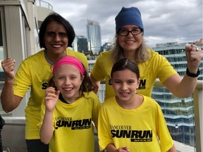 Brinder Bains, Tracy Huitika, Maxine Huitika-Bains (dark hair), and Maya Huitika-Bains (pink bandana). Tracy Huitika and her family are registered for this year's Virtual Race.