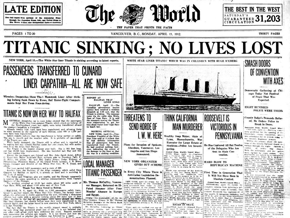 This Week in History: 1912: The Titanic sinks, and misinformation runs  rampant | Vancouver Sun