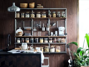 Ikea shelving used for open storage.