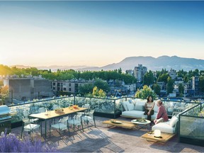 Artist rendering of a spacious rooftop deck at the Raphael development.