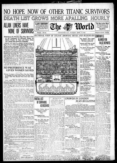 This Week in History: 1912: The Titanic sinks, and misinformation runs  rampant | Vancouver Sun