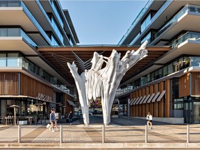 The sculpture Tree Snag by Douglas Coupland, installed at the galleria between the two buildings of the Grosvenor Ambleside development in West Vancouver.