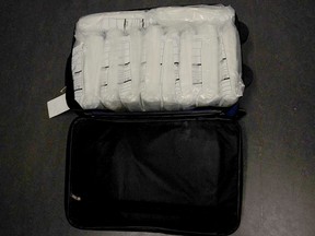 The 13 kilograms of heroin in a suitcase that was seized at the Douglas border crossing in August 2017.