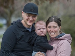 Mariah and James Marshall with their son Parker at Grandview Park in Vancouver. Parker was born last November.