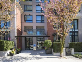 The entrance to the condo building in the area of Homer and Smithe streets in downtown Vancouver.