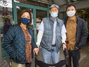 Christina Lam (left), her dad, Cheang Che Fu, and her son, Tim Lam. Families of 70 elderly seniors at an assisted living home near Chinatown that is suddenly ending its services were scrambling to find accommodation. The B.C. government has now decided to buy the care home.