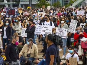 Black Lives Matter protest at Jack Poole Plaza in downtown Vancouver last summer.