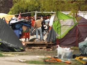 Scene from the tent encampment at Strathcona Park on Wednesday, April 28, before City officials ad Park Wardens clear the park on Friday.