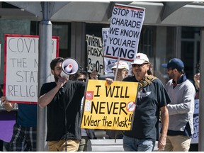 Anti-mask protesters marched through downtown Vancouver in August 2020.