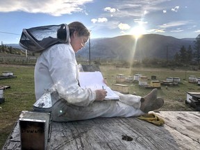 Bee-keeper Janelle Dunn prepares the evening's hive deliveries during pollination time in the Okanagan Valley. Photo: Penticton Herald.