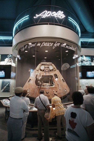 California pavilion at Expo 86 showing original Apollo spacecraft. Taken June 3, 1986.Jon Murray / Province  TC # 86-2696b [PNG Merlin Archive]