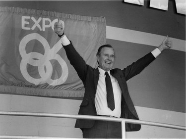 June 11 1986. U.S. Vice-President George Bush visits Expo 86. Negative # 86-7229. Greg Osadchuk  / Province [PNG Merlin Archive]