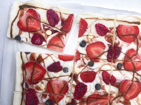 Double chocolate yogurt bark with red berries.