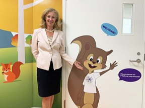 ‘He walks them through some of the things they have to do,’ the Surrey Hospitals Foundation’s Jane Adams says of Chip, the virtual squirrel that young patients can access via the My Hospital Pal app, the first of its kind in Canada. The app ‘helps demystify the whole process and just creates the feeling that this is a fun place, a happy place where good things happen.’