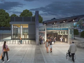 An artist's rendering of the Broadway-City Hall SkyTrain Station. The Broadway Subway Project is a 5.7-kilometre extension of the Millennium Line, from VCC-Clark Station to Broadway and Arbutus streets.