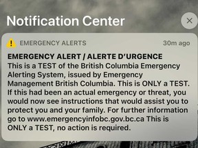 That screeching alarm that blared from your smartphone at 12:15 p.m. today was an accidental test of B.C.'s Emergency Alerting System.