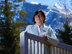 Banff Mayor Karen Sorensen was photographed with Mt. Rundle in the background, April 20, 2021.