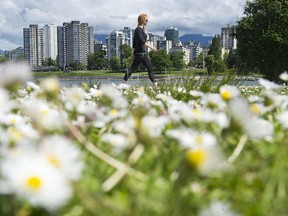 People stroll through Vancouver's Vanier Park on a beautiful day in May.