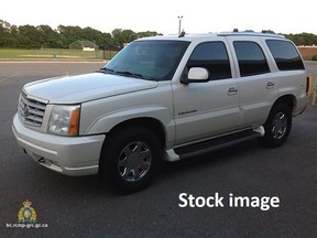 Stock photo of a 2003 pearl-white Cadillac Escalade like the one seen in the Nanaimo area before a fatal shooting Thursday, May 20, 2021.