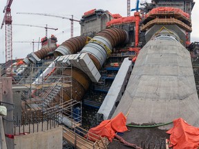 Penstocks under construction at the B.C. Hydro Site C dam project on the Peace River near Fort St. John.