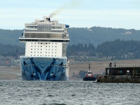 The Norwegian Bliss en route from Alaska to Seattle makes it's way toward Ogden Point measuring in at 1082 feet with 4250 passengers and crew aboard is the largest cruise ship to ever dock in Victoria on June 1, 2018.